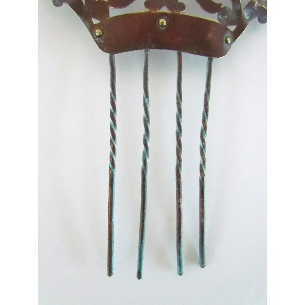 Antique Metal Hair Comb Mantilla Scroll Cutout Ornate 1800s HUGE